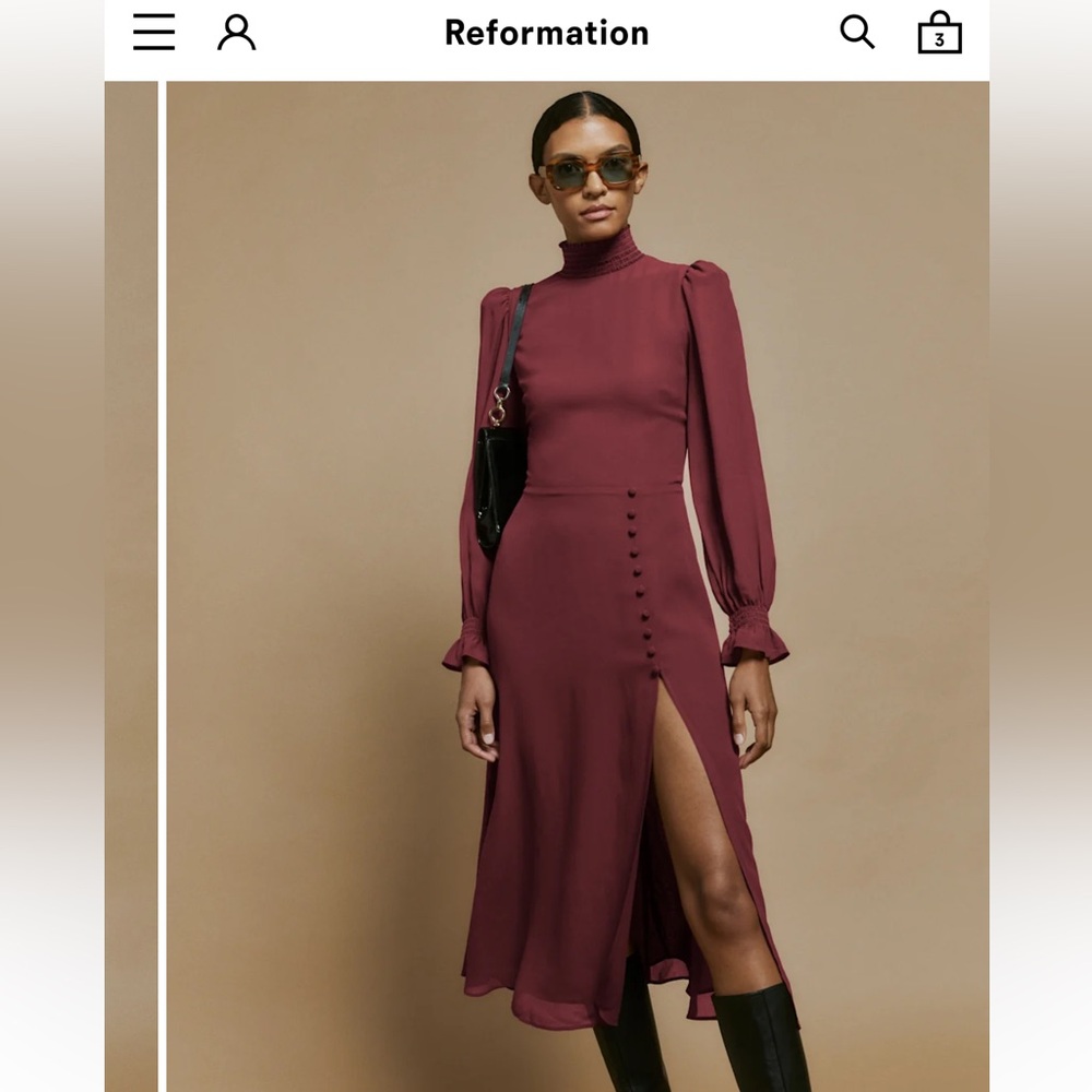 Reformation Stevi Dress in Plum size 2 - Picture 3 of 9